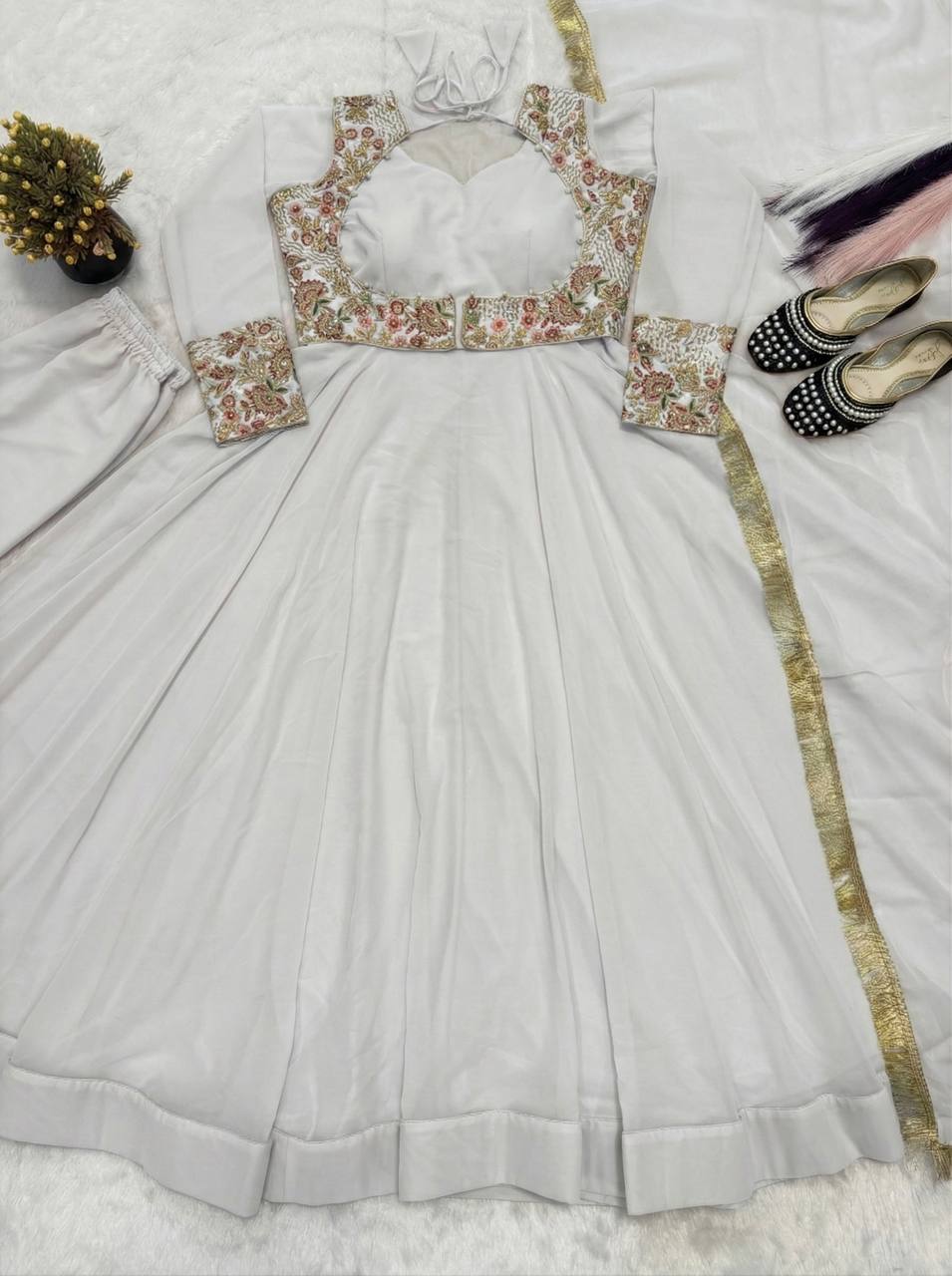 Ethereal Ivory Embroidered Jacket Set